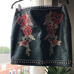 Genuine leather mini skirt